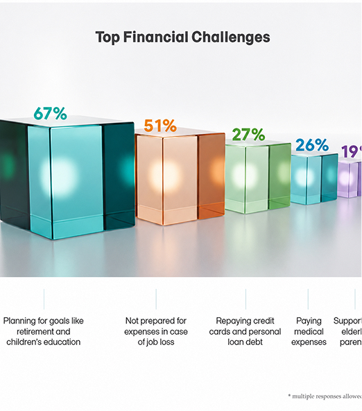 3D bar chart showing top financial challenges